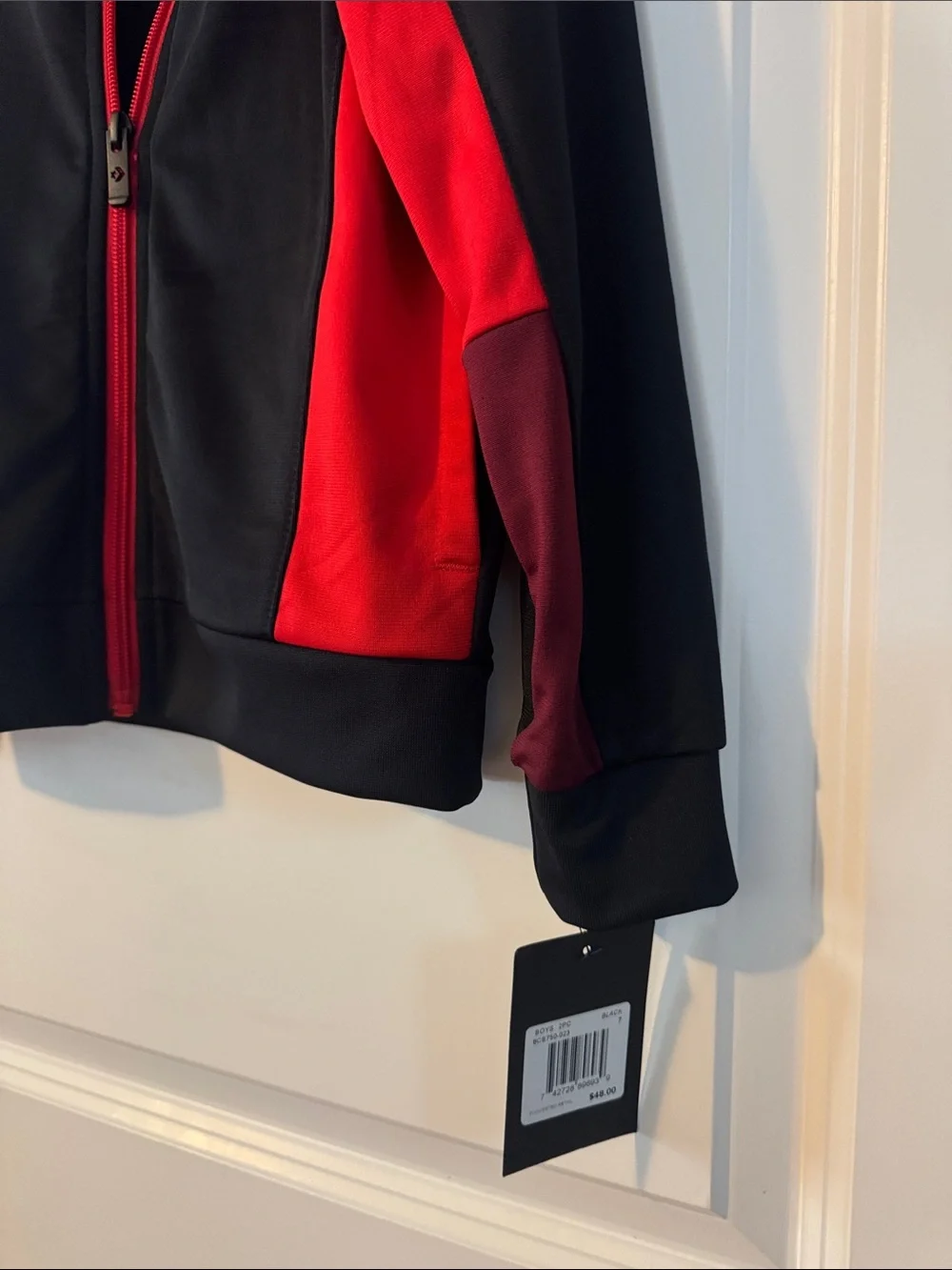 Converse Jacket Boys 7 black Red Striped Sleeves Full Zip Sweatshirt Coat